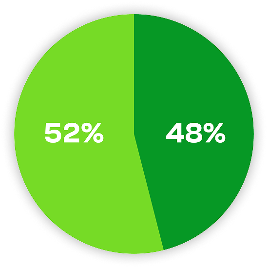 Grafico proprietà boschi Val Taleggio: 52% ing. Alessandro Villoresi, 48% Trust Corviglio